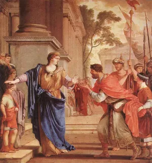 Cornelia Refusses the Crown of the Ptolomai by Laurent De La Hire - Oil Painting Reproduction