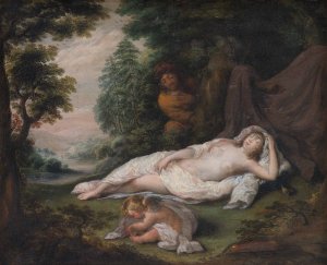 Sleeping Nymph Watched by a Man by Laurentius De Neter Oil Painting