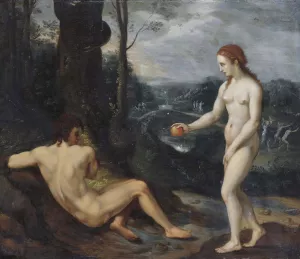 The Temptation Of Adam And Eve by Laurentius De Neter Oil Painting