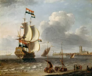 A Dutch East-Indiaman off Hoorn by Laureys A Castro Oil Painting