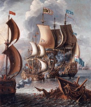 A Sea Fight with Barbary Corsairs by Laureys A Castro Oil Painting