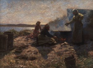 Boiling Train Oil at Nymindegab, Jutland by Laurits Tuxen Oil Painting