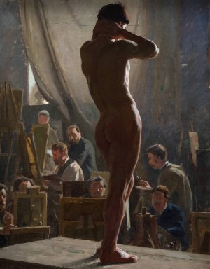 Male Nude in the Studio of Bonnat by Laurits Tuxen Oil Painting