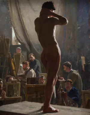 Male Nude in the Studio of Bonnat by Laurits Tuxen Oil Painting
