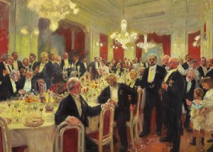 Man rejser sig fra bordet by Laurits Tuxen Oil Painting