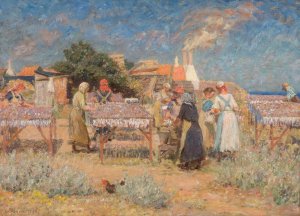 Sun drying herrings by Laurits Tuxen Oil Painting