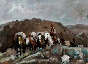 Pack Train at Night by Laverne Nelson Black Oil Painting