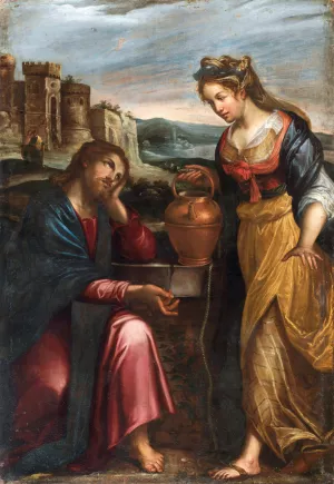 Christ and the Samaritan woman at the well by Lavinia Fontana Oil Painting