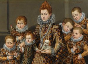 Portrait Of Bianca Degli Utili Maselli Holding A Dog And Surrounded By Six Of Her Children by Lavinia Fontana Oil Painting