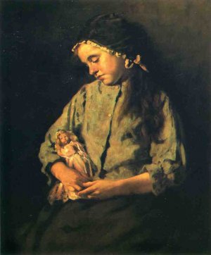 A Young Girl with Her Doll Oil painting by Lawrence Carmichael Earle