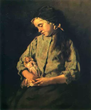 A Young Girl with Her Doll by Lawrence Carmichael Earle Oil Painting