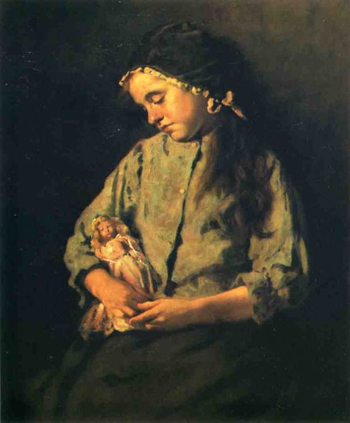 A Young Girl with Her Doll by Lawrence Carmichael Earle - Hand-Painted Oil Painting Reproduction