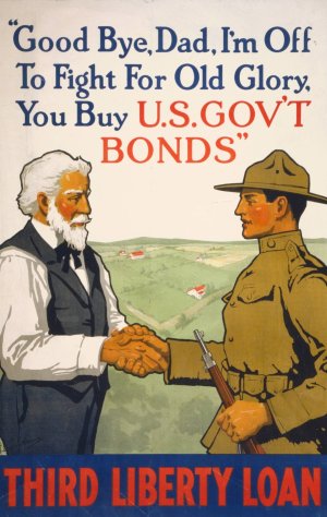 Good bye, Dad, Im off to fight for Old Glory, you buy U.S. Govt Bonds Third Liberty Loan by Lawrence Harris Oil Painting