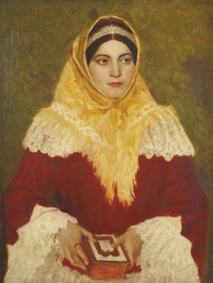 Portrait of a Jewish woman holding a prayer book by Lazar Krestin Oil Painting