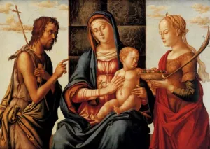 The Madonna and Child Enthroned with Saints John the Baptist and Dorothy Tempera on Panel by Lazzaro Bastiani - Oil Painting Reproduction