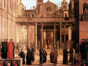 The Relic of the Holy Cross is Offered to the Scuola di S. Giovanni Evangelista by Lazzaro Bastiani Oil Painting