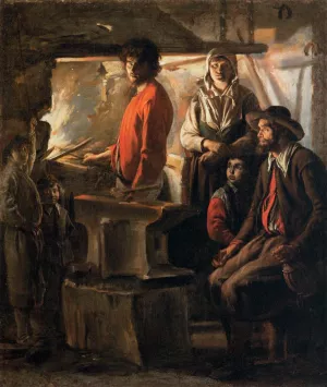 Blacksmith at His Forge by Le Nain Brothers Oil Painting