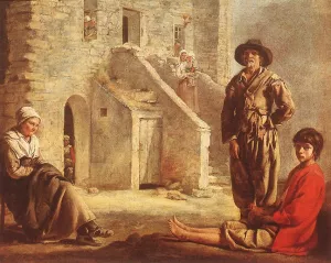 Peasants at their Cottage Door Oil painting by Le Nain Brothers