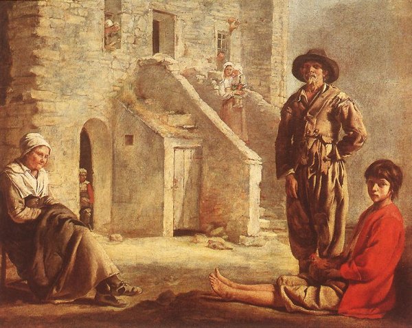 Peasants at their Cottage Door by Le Nain Brothers - Hand-Painted Oil Painting Reproduction