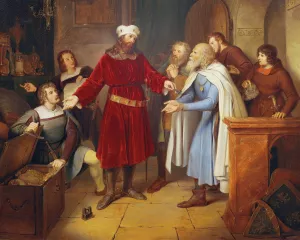 Leopold von Babenberg hands over his treasures to the citizens of Vienna Oil painting by Leander Russ
