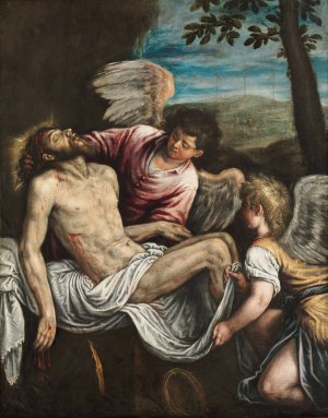 The Dead Christ with Angels by Leandro Bassano Oil Painting