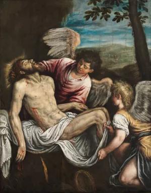 The Dead Christ with Angels by Leandro Bassano Oil Painting