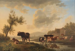 Cows in summer landscape by Leendert De Koningh Oil Painting