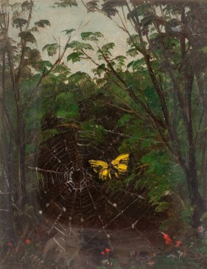Butterfly in a Spiderweb by Lemuel Maynard Wiles Oil Painting