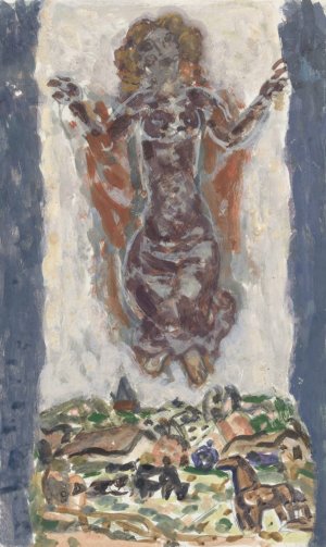 Dansende vrouwenfiguur boven een landschap by Leo Gestel Oil Painting