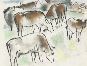 Enkele koeien in een landschap by Leo Gestel Oil Painting
