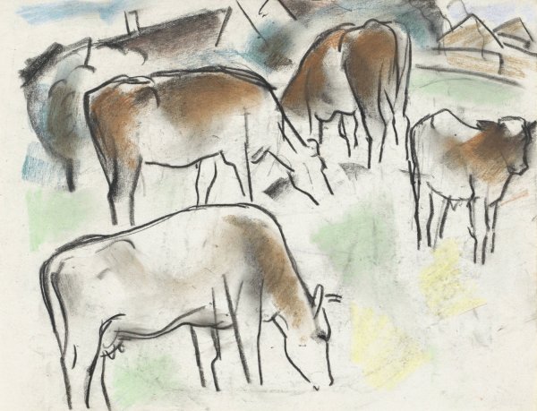 Main Product Photo of Enkele koeien in een landschap  Painting by Leo Gestel
