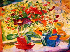 Flowers on Windowsill also known as Cubist Houseplants by Leo Gestel - Oil Painting Reproduction