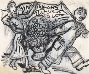 Gestel en vrouw met bloemstuk voor Paul Fierens by Leo Gestel Oil Painting