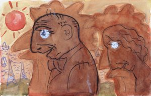 Karikatuur van Leo Gestel en zijn vrouw by Leo Gestel Oil Painting