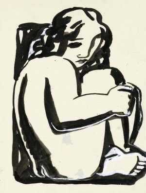 Naakte zittende vrouw met opgetrokken knieen by Leo Gestel Oil Painting
