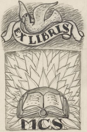 Ontwerp ex libris voor MCS, met voorstelling van een open boek en een duif by Leo Gestel Oil Painting
