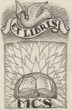 Ontwerp ex libris voor MCS, met voorstelling van een open boek en een duif by Leo Gestel Oil Painting