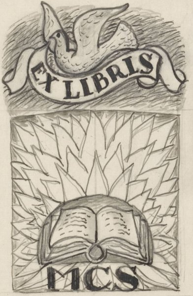 Ontwerp ex libris voor MCS, met voorstelling van een open boek en een duif  by Leo Gestel - Hand-Painted Oil Painting Reproduction