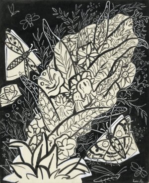 Ontwerp voor de omslag van 'De Gemeenschap', met een voorstelling van vlinders rond bladeren en bloemen vliegend by Leo Gestel Oil Painting