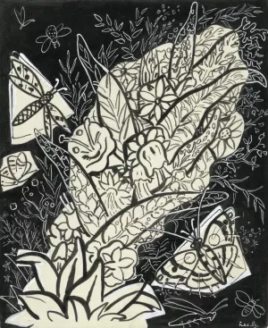 Ontwerp voor de omslag van 'De Gemeenschap', met een voorstelling van vlinders rond bladeren en bloemen vliegend by Leo Gestel Oil Painting