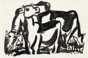 Ontwerp voor een vignet; voorstelling met drie koeien by Leo Gestel Oil Painting