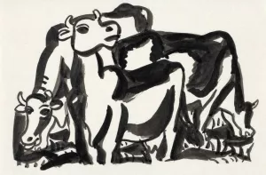 Ontwerp voor een vignet; voorstelling met drie koeien by Leo Gestel Oil Painting