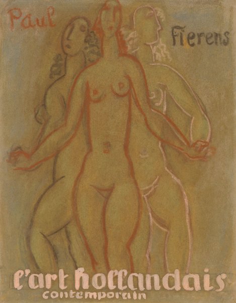 Ontwerp voor Paul Fierens 'l'Art Hollandais contemporain'; drie naakte vrouwen  by Leo Gestel - Hand-Painted Oil Painting Reproduction