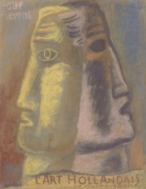 Ontwerpschets voor Paul Fierens 'l'Art Hollandais contemporain'; twee mannen hoofden, en profil afgebeeld, van elkaar weg kijkend by Leo Gestel Oil Painting