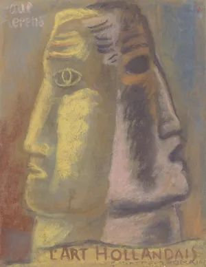 Ontwerpschets voor Paul Fierens 'l'Art Hollandais contemporain'; twee mannen hoofden, en profil afgebeeld, van elkaar weg kijkend by Leo Gestel Oil Painting