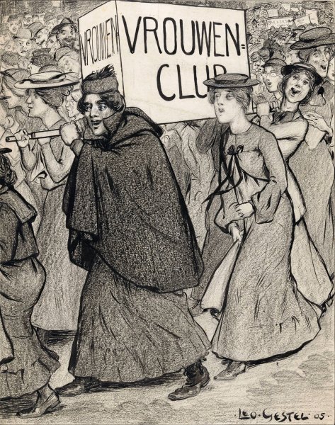 Main Product Photo of Optocht van vrouwen `Vrouwenclub' Painting by Leo Gestel
