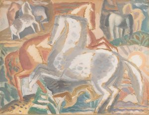 Paarden in landschap by Leo Gestel Oil Painting