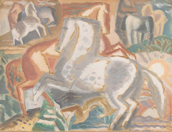 Paarden in landschap  by Leo Gestel - Hand-Painted Oil Painting Reproduction