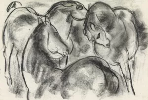 Schets van drie paarden by Leo Gestel Oil Painting