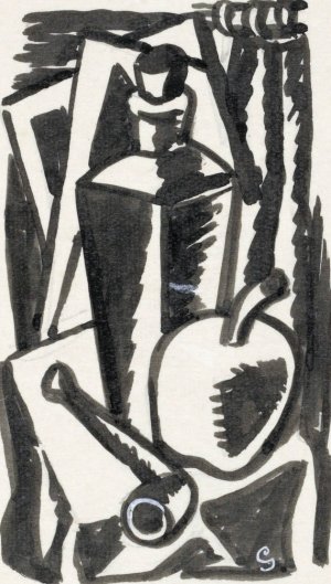 Stilleven met appel, pijp en fles by Leo Gestel Oil Painting